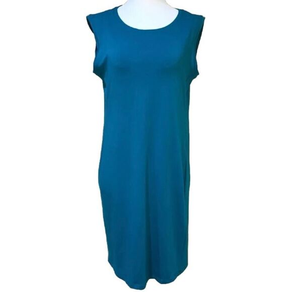 Eileen Fisher Cotton Stretch Jersey Scoop Neck Dress Jasper Women’s Extra Small - Picture 1 of 10